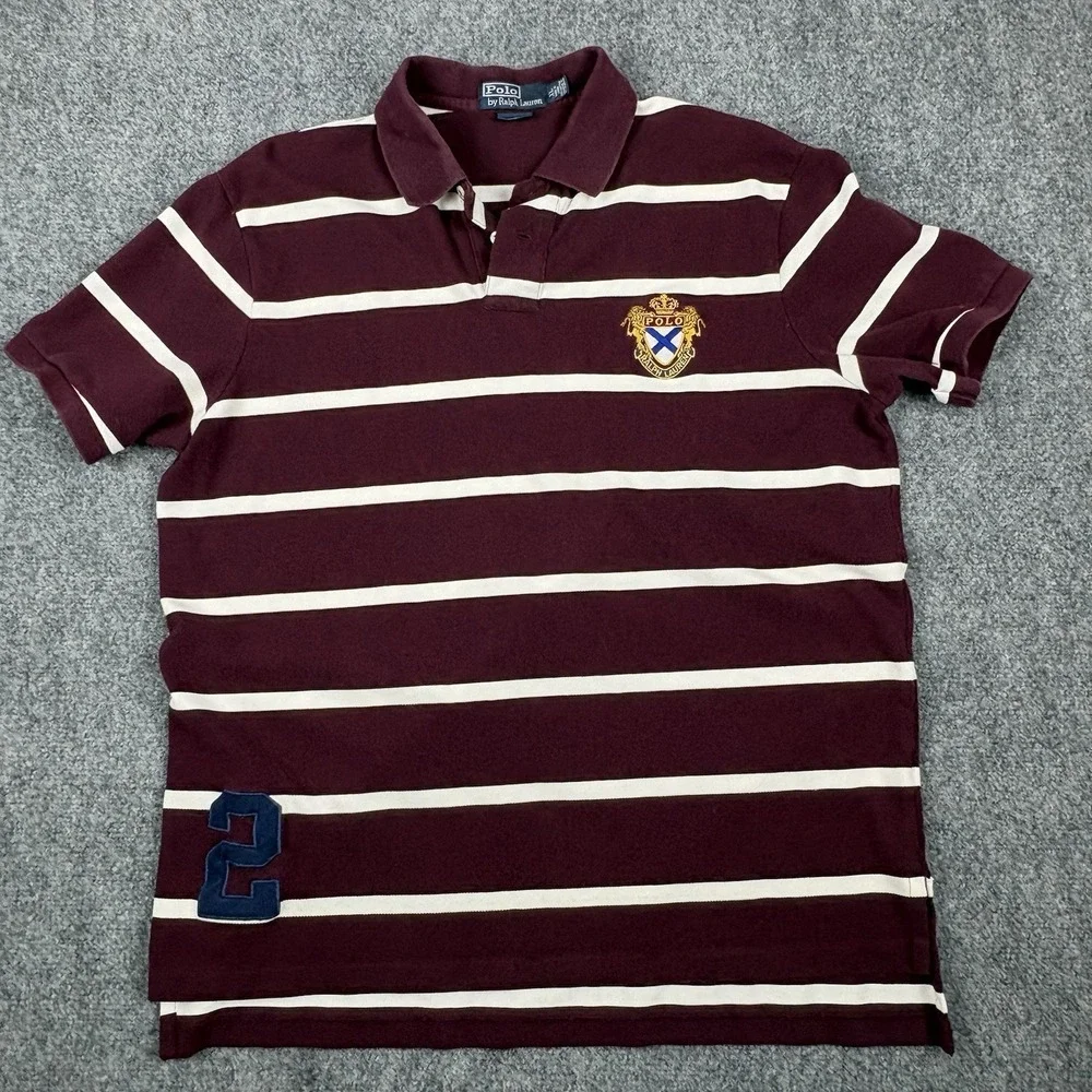 Vintage 90s Polo Ralph Lauren Striped Crest Polo Shirt Men's XL Custom Fit